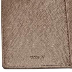 Pre Owned DKNY Dark Beige Saffiano Leather Envelope Flap Continental Wallet