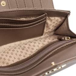 Pre Owned DKNY Dark Beige Saffiano Leather Envelope Flap Continental Wallet