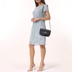 Pre Owned DKNY Black Saffiano Leather Logo Flap Shoulder Bag