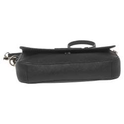 Pre Owned DKNY Black Saffiano Leather Logo Flap Shoulder Bag