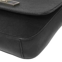 Pre Owned DKNY Black Saffiano Leather Logo Flap Shoulder Bag