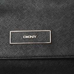 Pre Owned DKNY Black Saffiano Leather Logo Flap Shoulder Bag