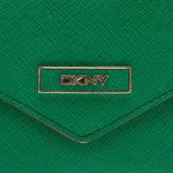 Pre Owned DKNY Green/Pink Leather Long Trifold Wallet
