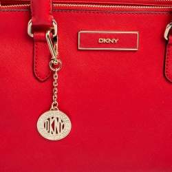 Pre Owned Dkny Red Saffiano Leather Double Zip Tote