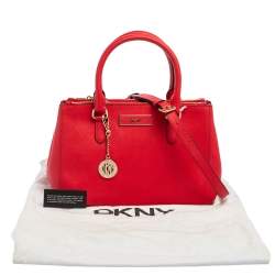 Pre Owned Dkny Red Saffiano Leather Double Zip Tote