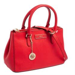 Pre Owned Dkny Red Saffiano Leather Double Zip Tote