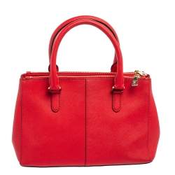 Pre Owned Dkny Red Saffiano Leather Double Zip Tote