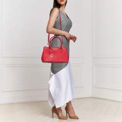 Pre Owned Dkny Red Saffiano Leather Double Zip Tote