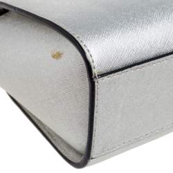 Pre Owned DKNY Silver Saffiano Leather Zip Crossbody Bag 