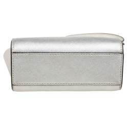Pre Owned DKNY Silver Saffiano Leather Zip Crossbody Bag 