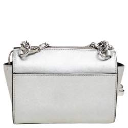 Pre Owned DKNY Silver Saffiano Leather Zip Crossbody Bag 