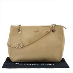 DKNY Metallic Gold Saffiano Leather Bryant Park Chain Tote