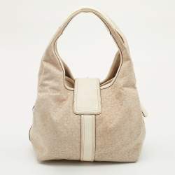 DKNY Light Beige/Cream Canvas and Leather Hobo