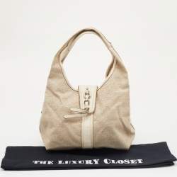 DKNY Light Beige/Cream Canvas and Leather Hobo