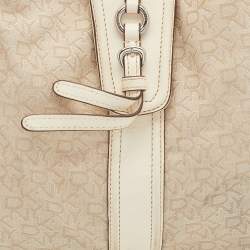 DKNY Light Beige/Cream Canvas and Leather Hobo