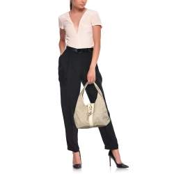 DKNY Light Beige/Cream Canvas and Leather Hobo