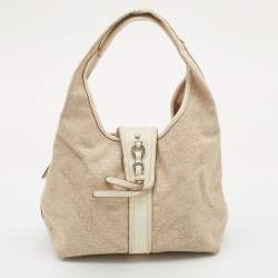 DKNY Light Beige/Cream Canvas and Leather Hobo