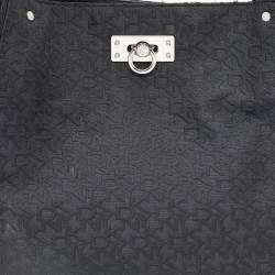 Pre Owned DKNY Black Monogram Canvas And Patent Leather Tote