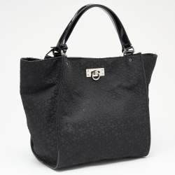 Pre Owned DKNY Black Monogram Canvas And Patent Leather Tote