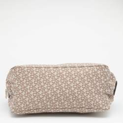 Pre Owned DKNY Beige/Dark Brown Monogram Canvas And Leather Satchel
