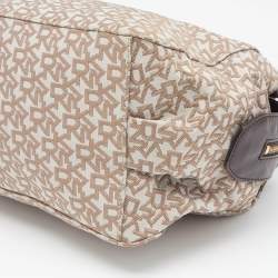 Pre Owned DKNY Beige/Dark Brown Monogram Canvas And Leather Satchel