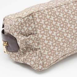 Pre Owned DKNY Beige/Dark Brown Monogram Canvas And Leather Satchel