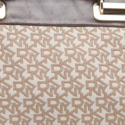 Pre Owned DKNY Beige/Dark Brown Monogram Canvas And Leather Satchel