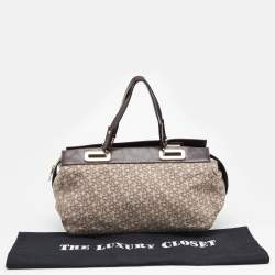 Pre Owned DKNY Beige/Dark Brown Monogram Canvas And Leather Satchel