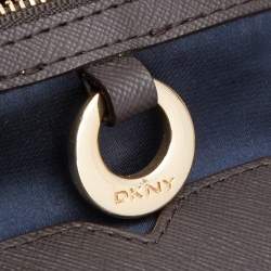 Pre Owned DKNY Beige/Dark Brown Monogram Canvas And Leather Satchel
