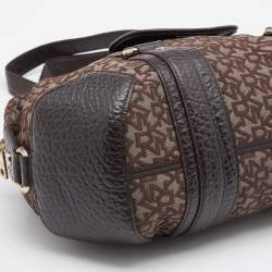 DKNY Dark Brown Monogram Canvas And Leather Satchel