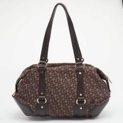 DKNY Dark Brown Monogram Canvas And Leather Satchel