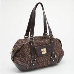 DKNY Dark Brown Monogram Canvas And Leather Satchel