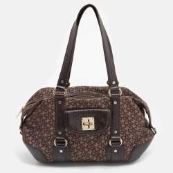 DKNY Dark Brown Monogram Canvas And Leather Satchel