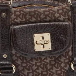 DKNY Dark Brown Monogram Canvas And Leather Satchel