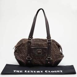 DKNY Dark Brown Monogram Canvas And Leather Satchel