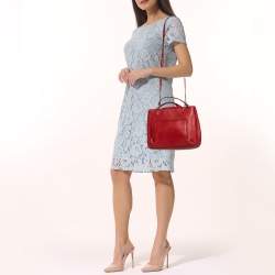 Pre Owned DKNY Red Leather Bryant Park Front Pocket Satchel