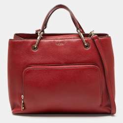 Pre Owned DKNY Red Leather Bryant Park Front Pocket Satchel