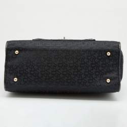 Pre Owned DKNY Black Signature Nylon and Croc Embossed Leather Tote