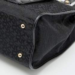 Pre Owned DKNY Black Signature Nylon and Croc Embossed Leather Tote