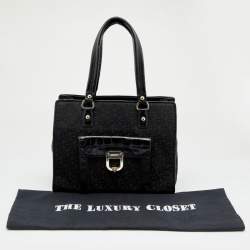 Pre Owned DKNY Black Signature Nylon and Croc Embossed Leather Tote