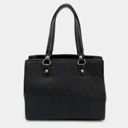 Pre Owned DKNY Black Signature Nylon and Croc Embossed Leather Tote