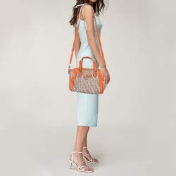 Pre Owned DKNY Orange/Beige Monogram Canvas and Croc Embossed Leather Zip Satchel