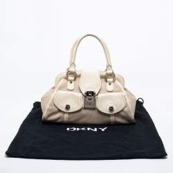 Pre Owned DKNY Off White Signature Canvas And Leather Satchel