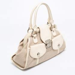 Pre Owned DKNY Off White Signature Canvas And Leather Satchel