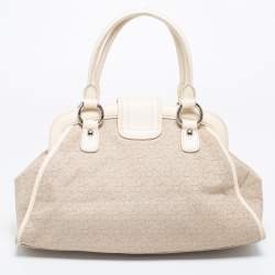 Pre Owned DKNY Off White Signature Canvas And Leather Satchel