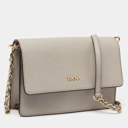 Pre Owned DKNY Grey Leather Bryant Park Flap Shoulder Bag