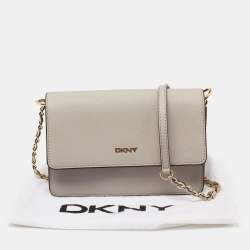Pre Owned DKNY Grey Leather Bryant Park Flap Shoulder Bag