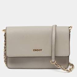 Pre Owned DKNY Grey Leather Bryant Park Flap Shoulder Bag