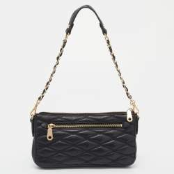 Pre Owned حقيبة كتف دي كيه إن واي جلد مبطن أسود