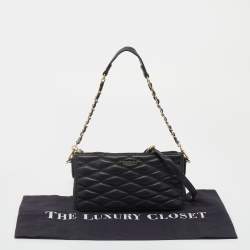 Pre Owned حقيبة كتف دي كيه إن واي جلد مبطن أسود